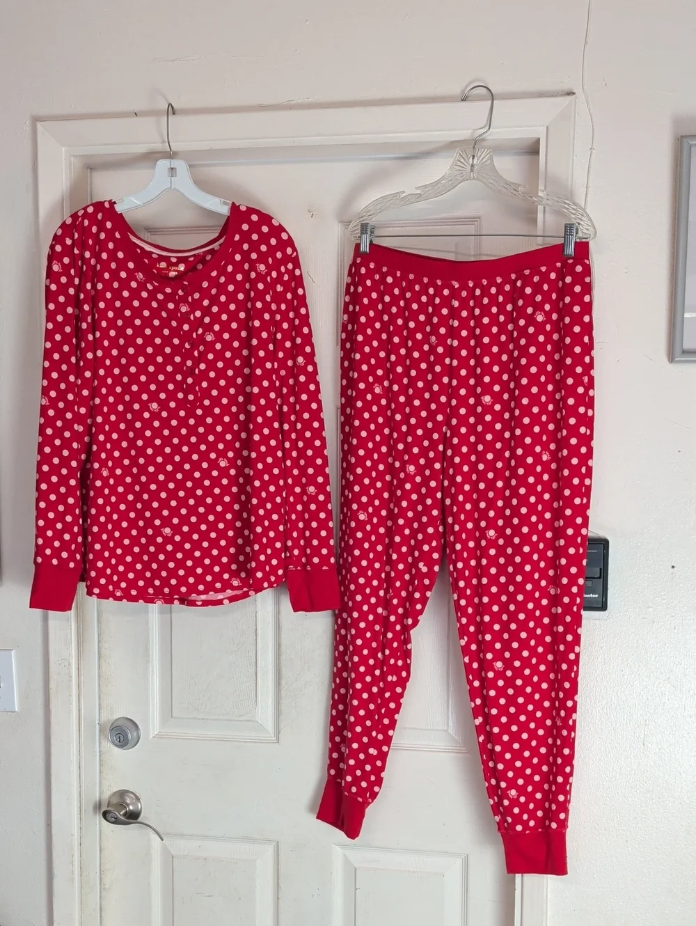 kate spade Red and White Polka Dot Pajama Set - Long Sleeve Top & Pants XL